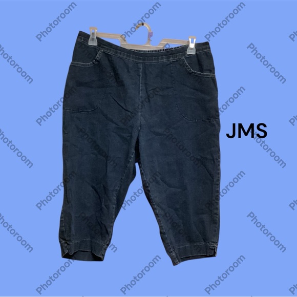 Just My Size Denim - HANES JMS ELESTIC WAIST CAPRIS JEANS 2X(18-20)FRONT SIDE POCKETS DARK BLUE DENIM